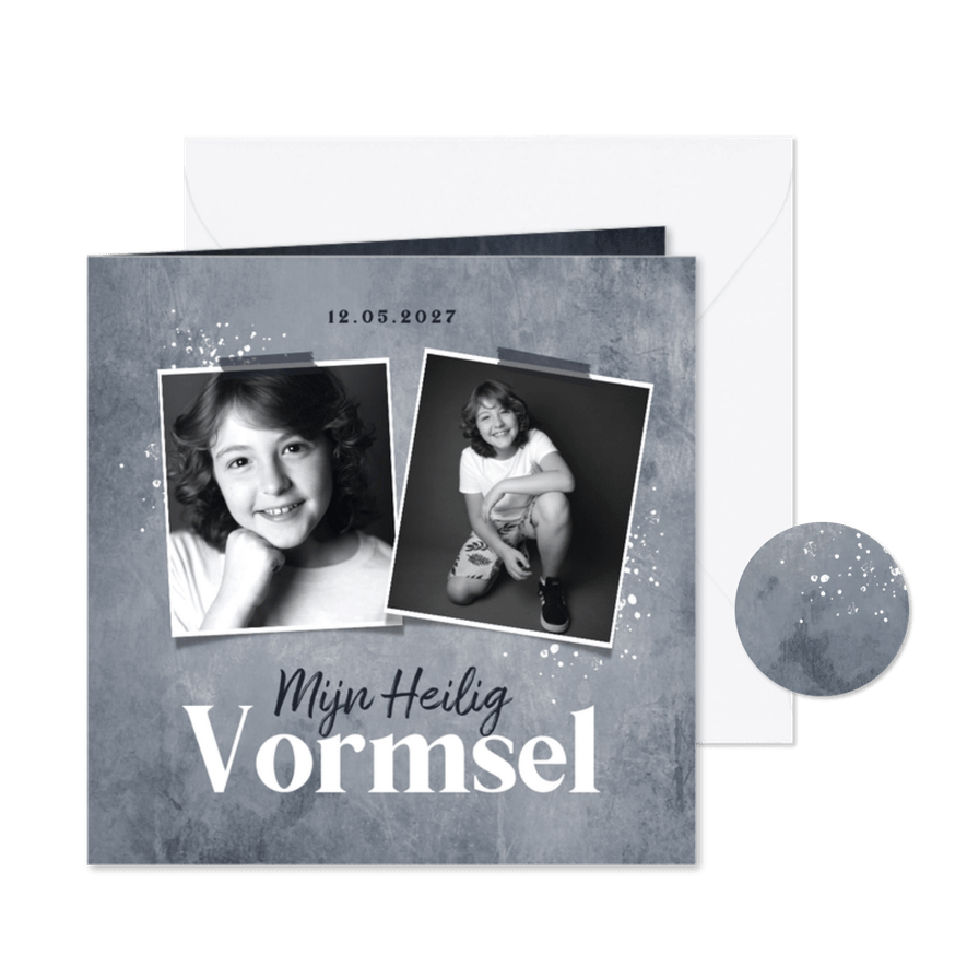 Uitnodiging heilig vormsel betonlook foto's verf  - Kaartimpressie