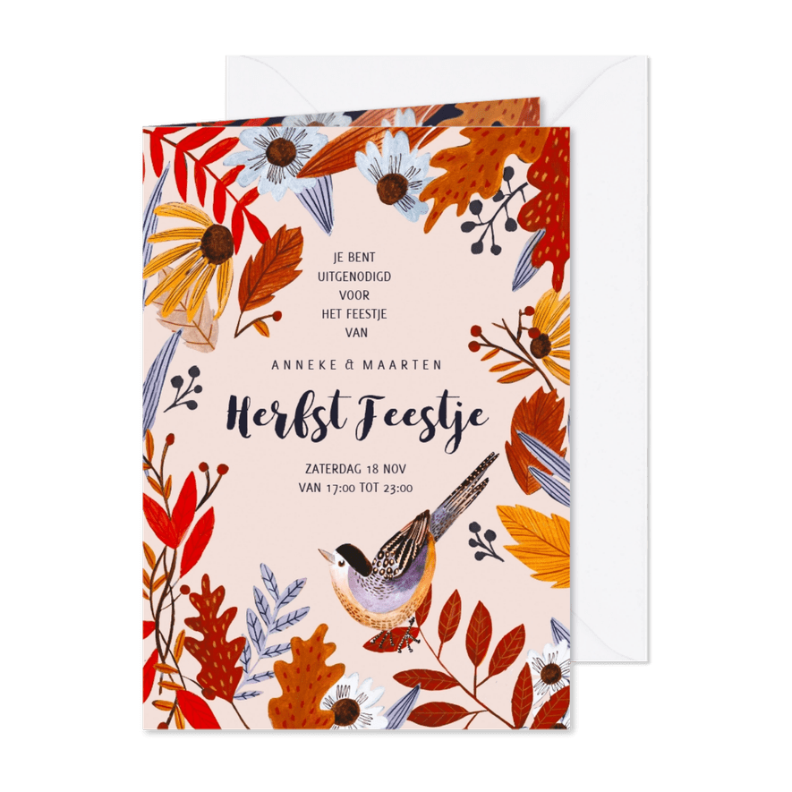 Uitnodiging herfstbladeren feestje - Kaartimpressie