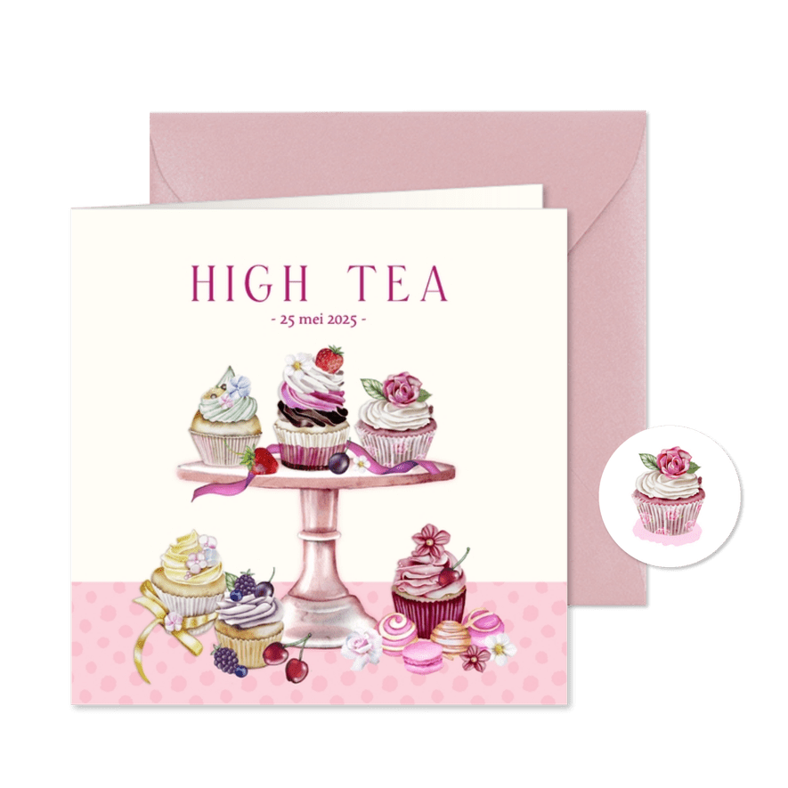 Uitnodiging high tea cupcakes - Kaartimpressie