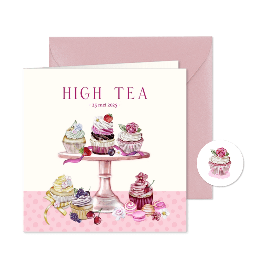 Uitnodiging high tea cupcakes - Kaartimpressie