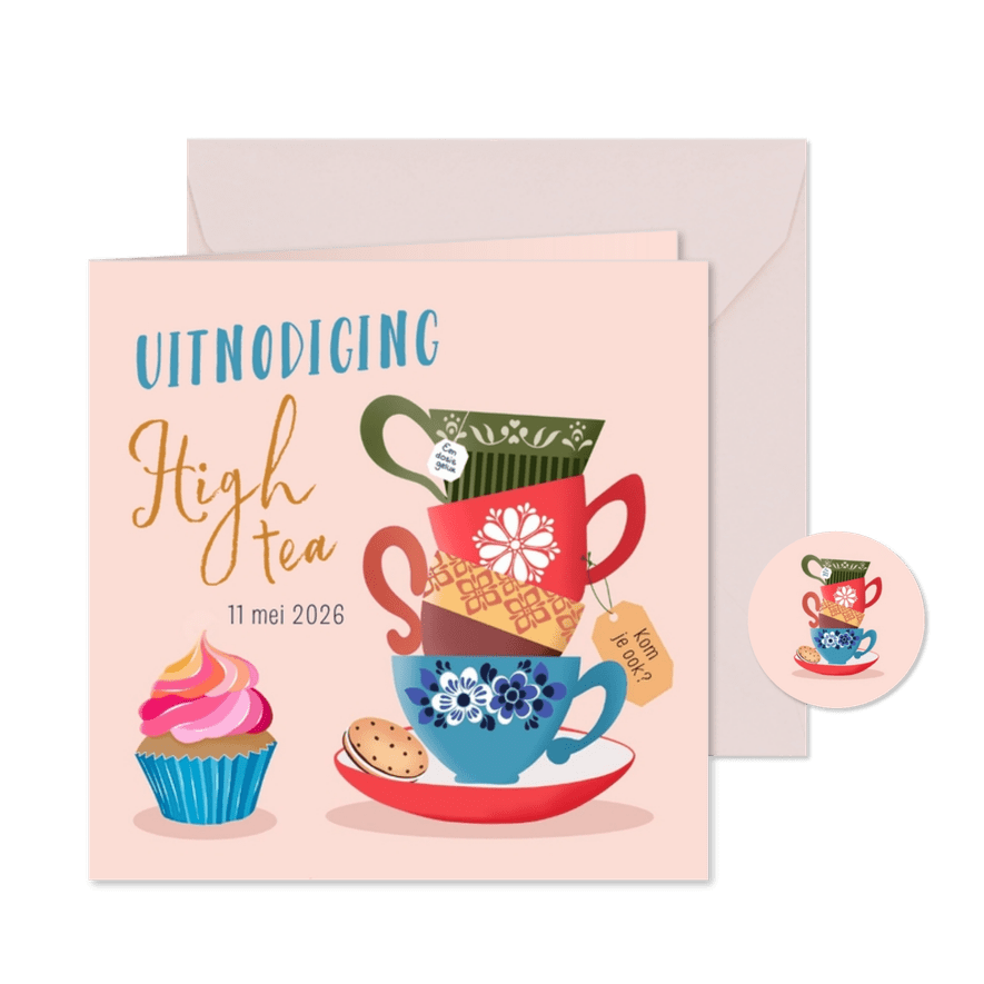 Uitnodiging - High tea met theekopjes - Kaartimpressie