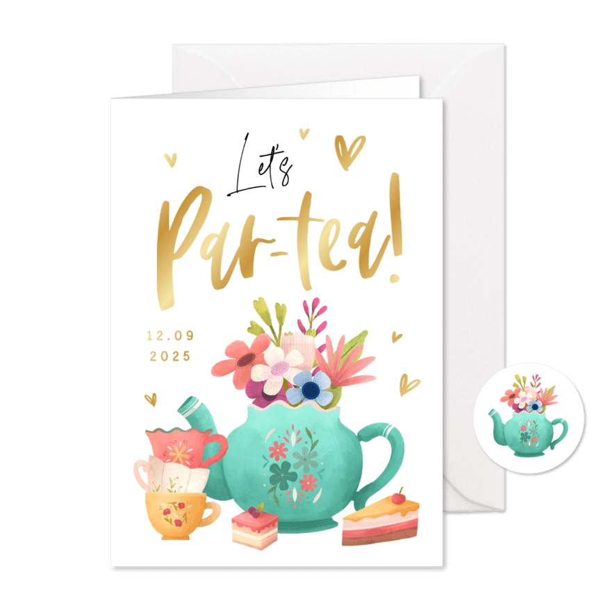 Uitnodiging high tea party partea illustratie taartjes - Kaartimpressie