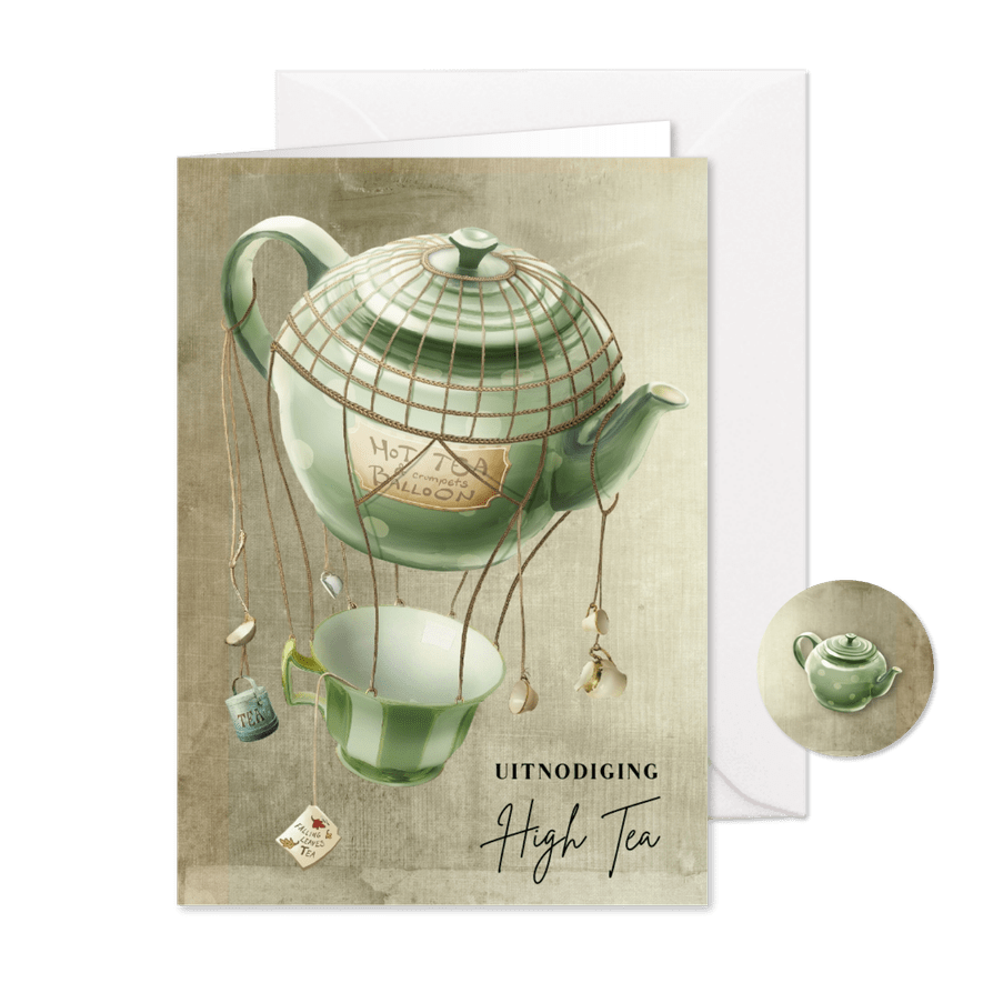 Uitnodiging High Tea scrapbook theepot - Kaartimpressie