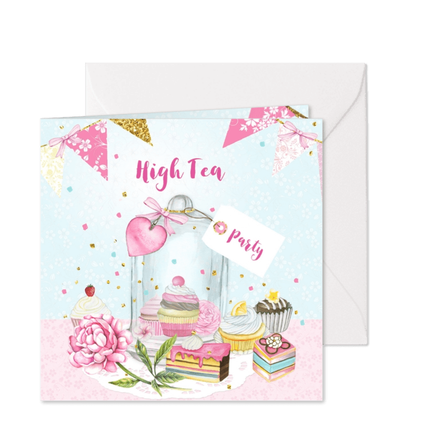 Uitnodiging High Tea stolp taartjes - Kaartimpressie