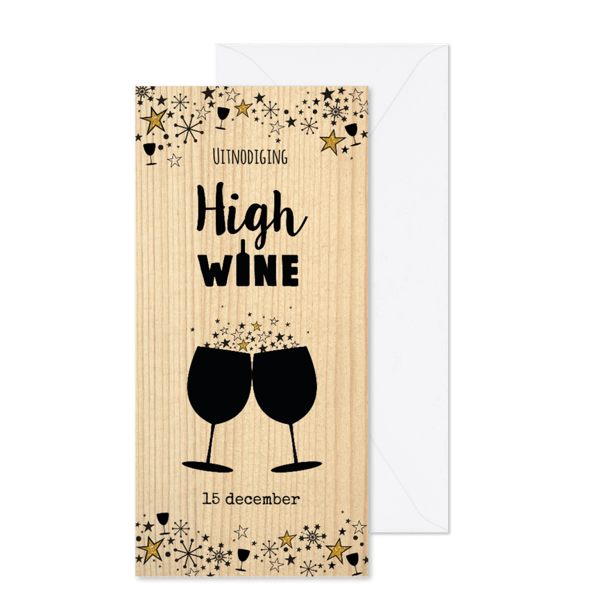 Uitnodiging "High wine" feestelijke kaart als wijnkist - Kaartimpressie