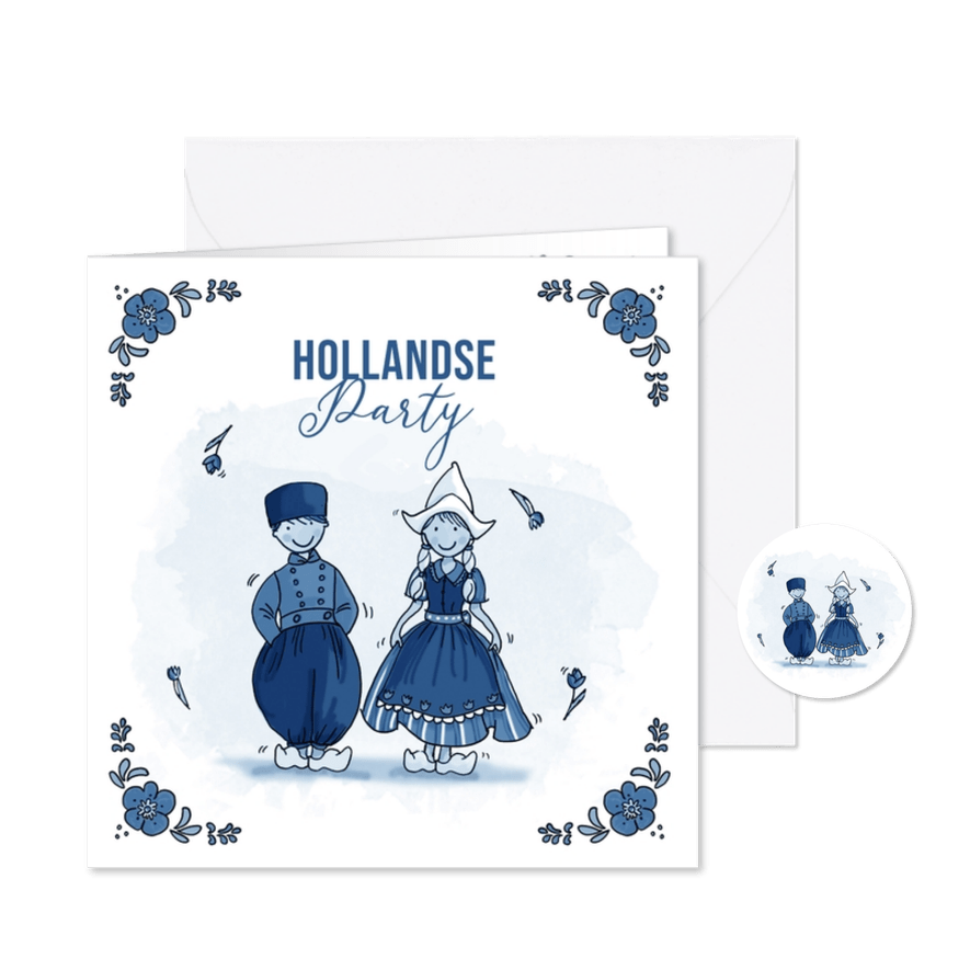 Uitnodiging Hollands feestje delftsblauw - Kaartimpressie