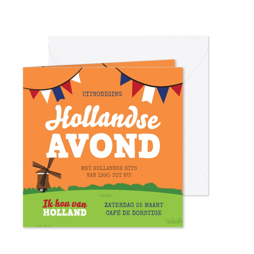 Uitnodiging Hollandse avond oud Hollands feest party - Kaartimpressie