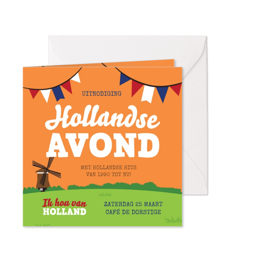 Uitnodiging Hollandse avond oud Hollands feest party - Kaartimpressie