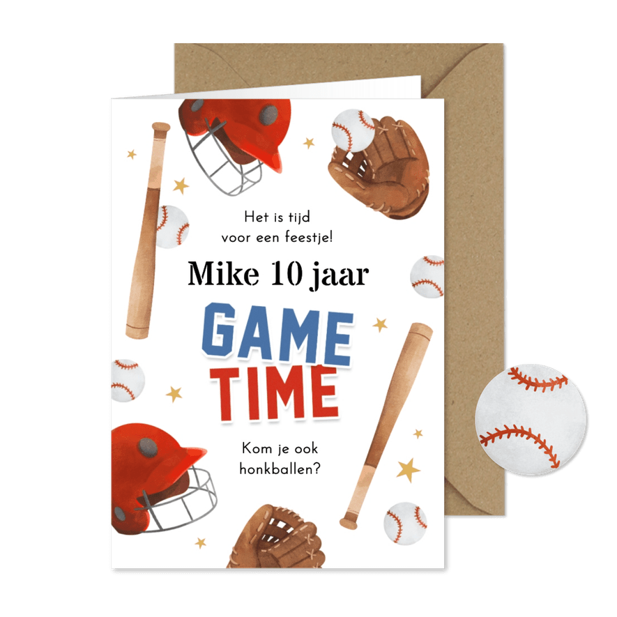Uitnodiging honkbal feestje game time sport - Kaartimpressie