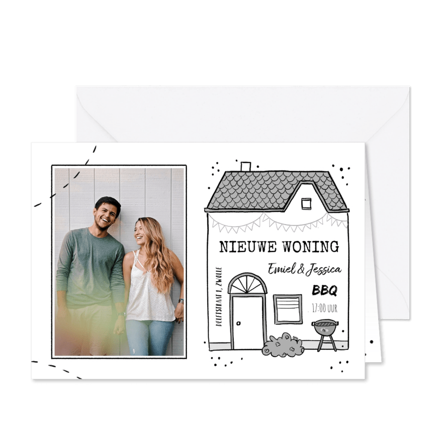 Uitnodiging housewarming huis foto bbq - Kaartimpressie