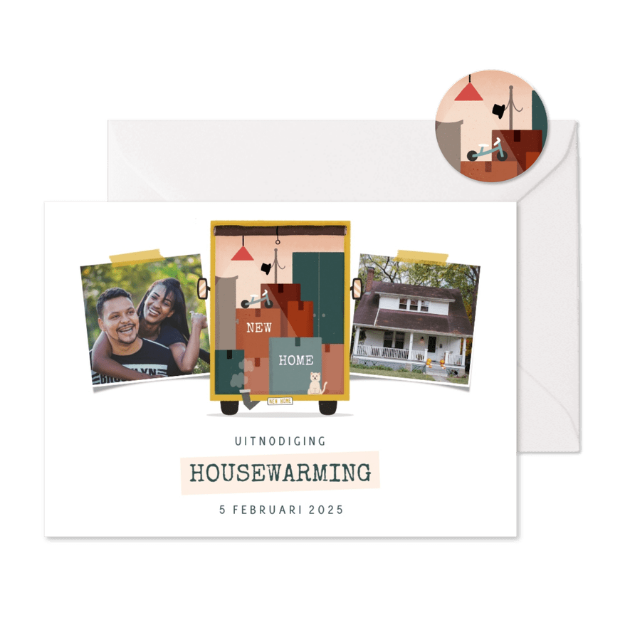 Uitnodiging housewarming met foto en verhuiswagen - Kaartimpressie