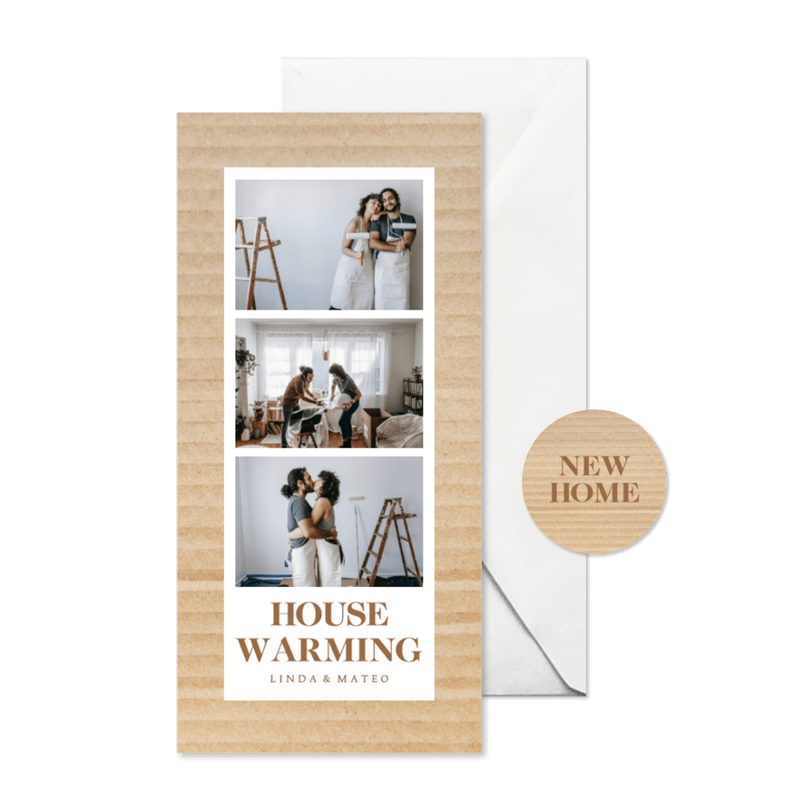 Uitnodiging housewarming met karton fotocollage - Kaartimpressie