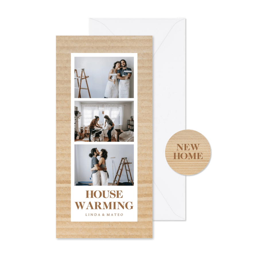 Uitnodiging housewarming met karton fotocollage - Kaartimpressie