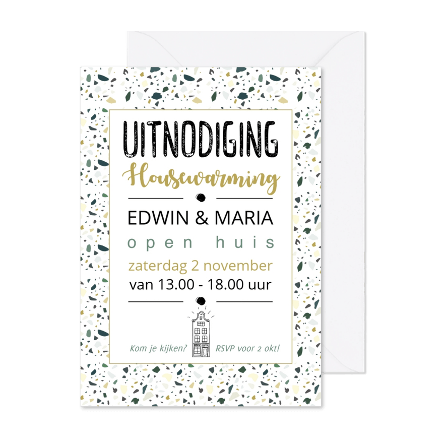Uitnodiging housewarming terrazzo  - Kaartimpressie