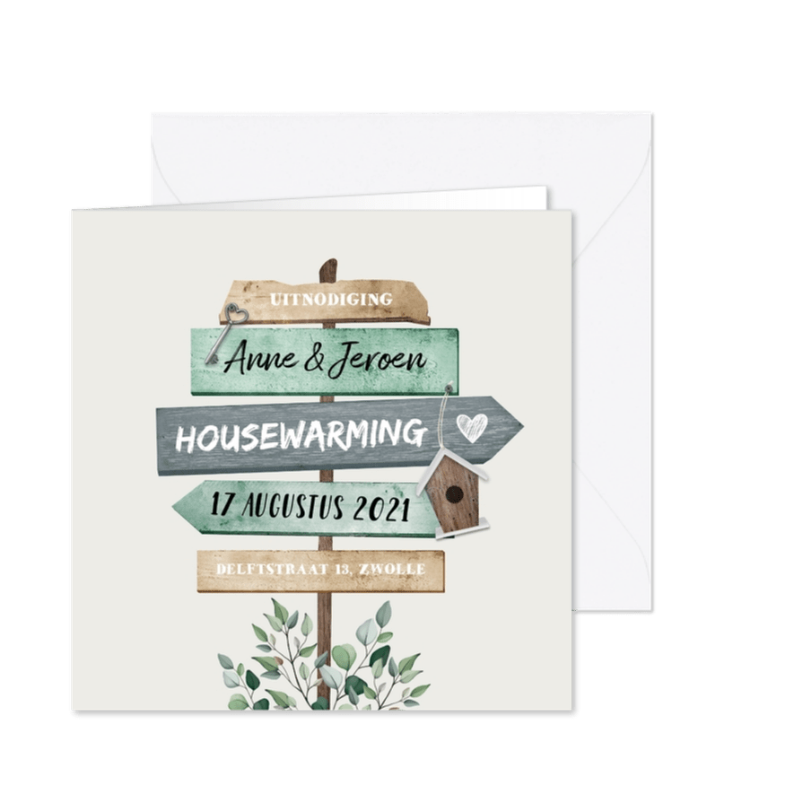 Uitnodiging housewarming wegwijzers - Kaartimpressie