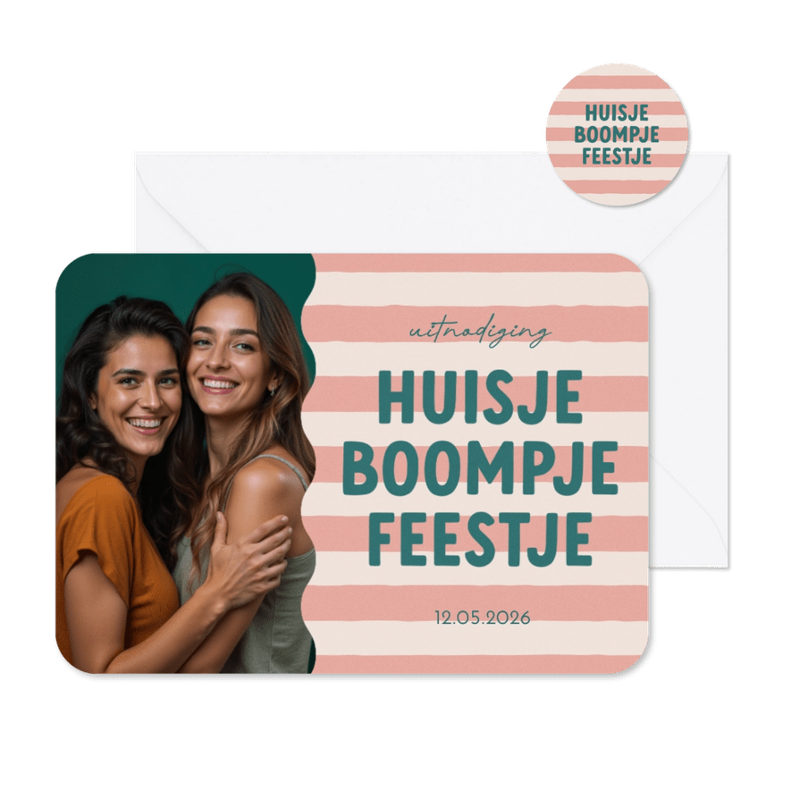 Uitnodiging huisje boompje feestje met foto housewarming - Kaartimpressie