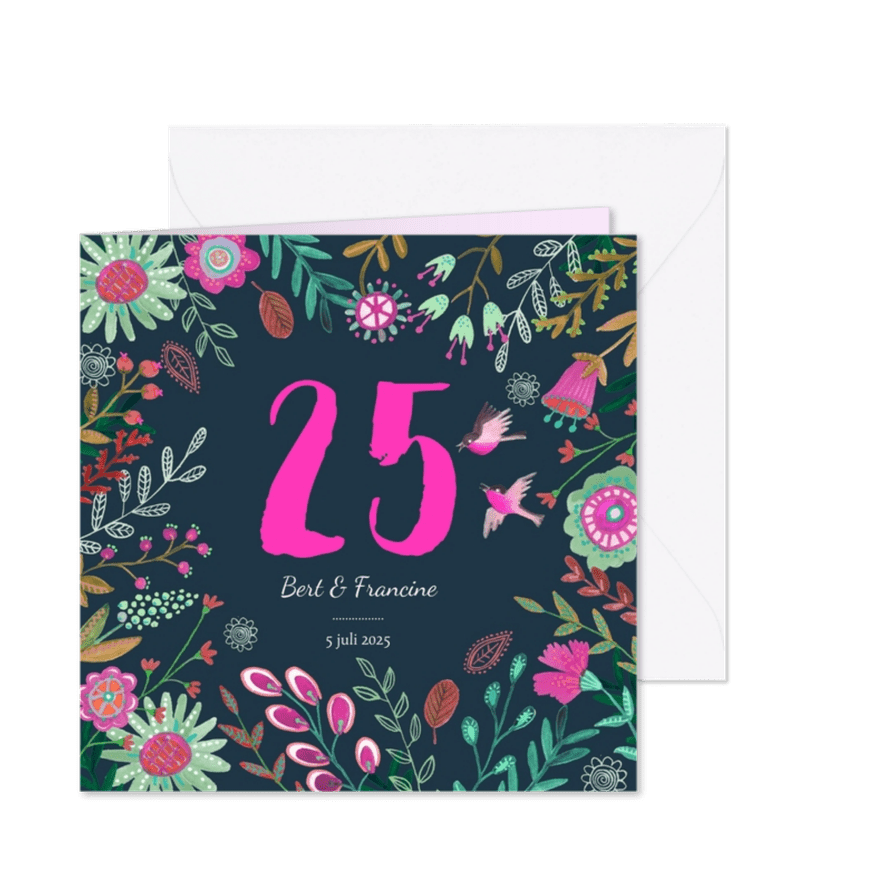Uitnodiging Huwelijks jubileum 25 jaar bloemen - Kaartimpressie