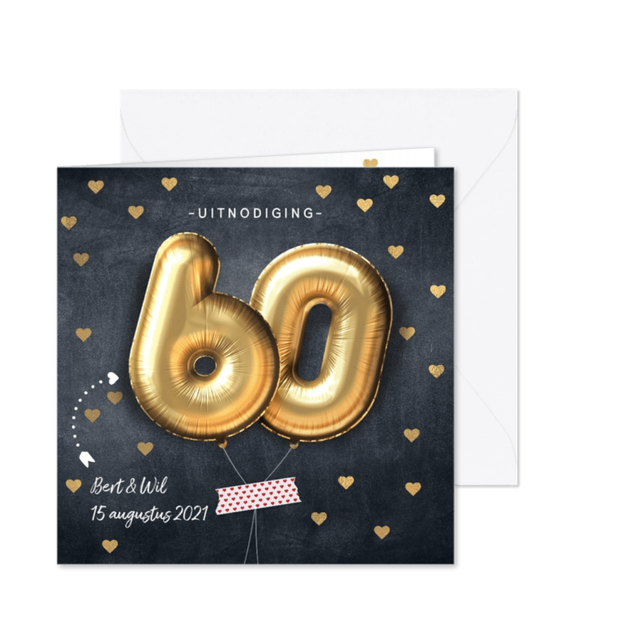 Uitnodiging huwelijksjubileum 60 jaar ballon - Kaartimpressie