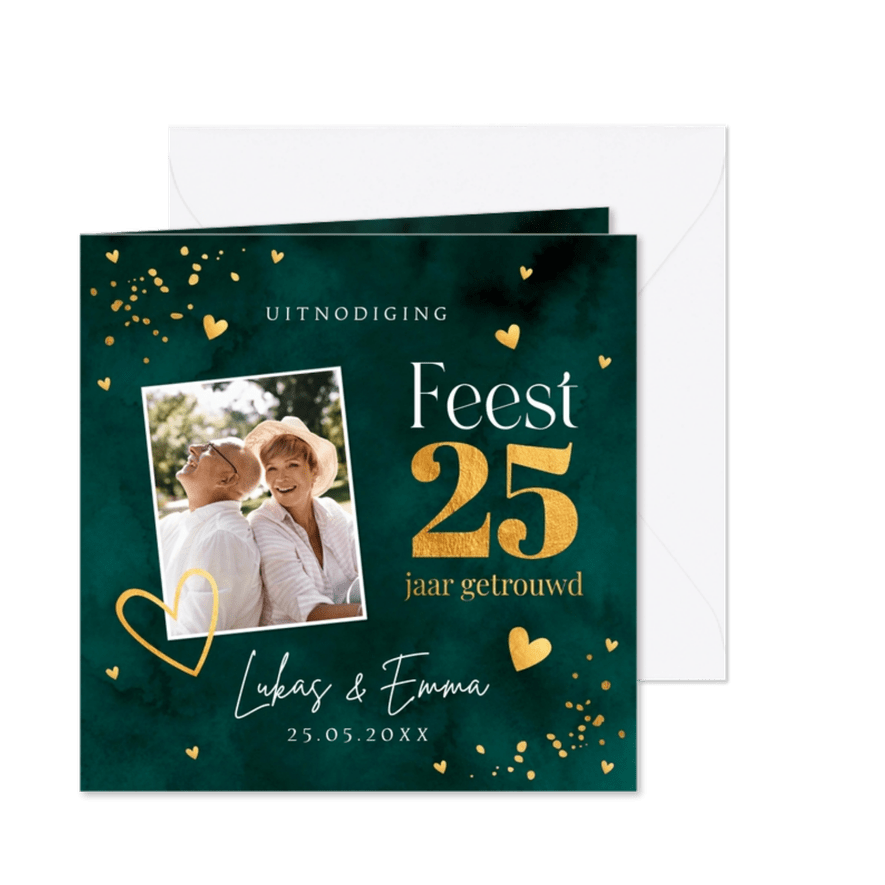 Uitnodiging huwelijksjubileum groen goud 25 jaar getrouwd - Kaartimpressie