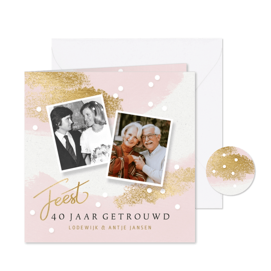Uitnodiging huwelijksjubileum sjieke gouden spetters - Kaartimpressie