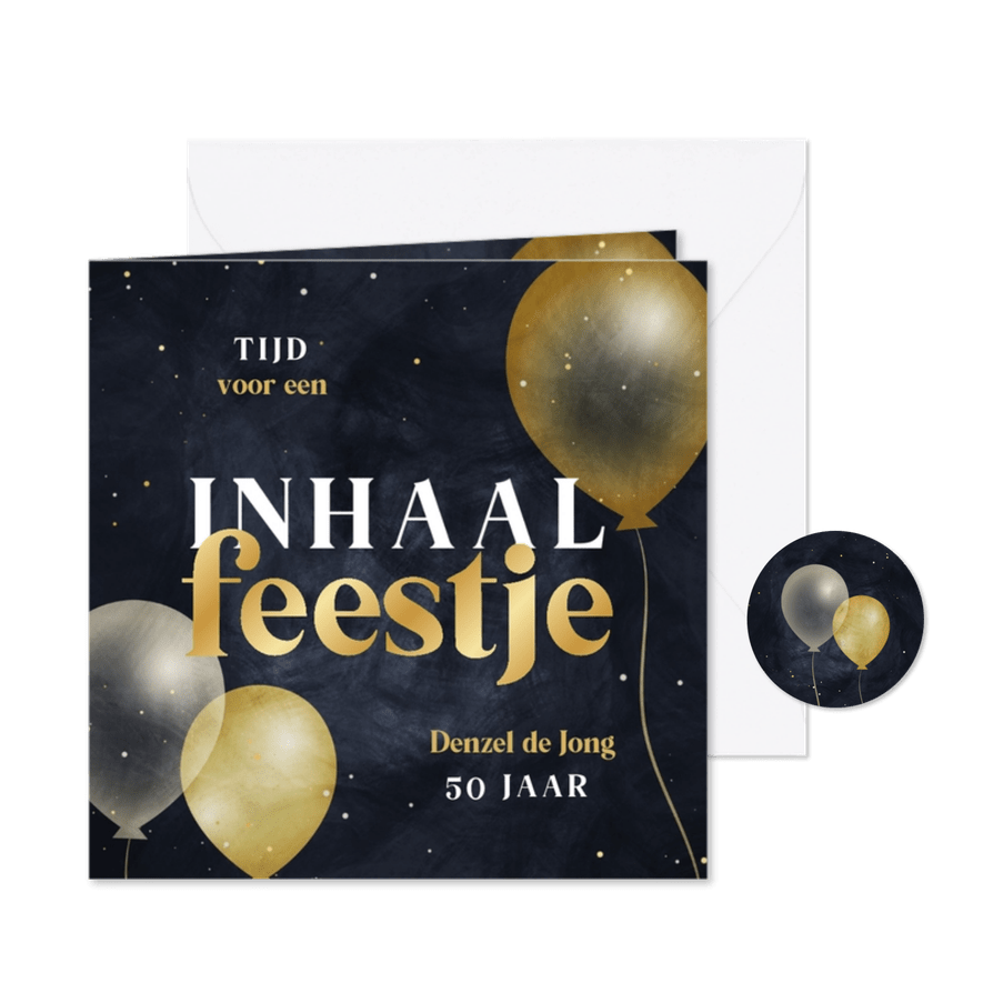 Uitnodiging inhaalfeestje met ballonnen - Kaartimpressie