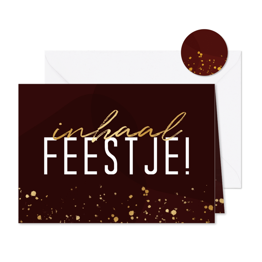 Uitnodiging inhaalfeestje met gouden spetters - Kaartimpressie