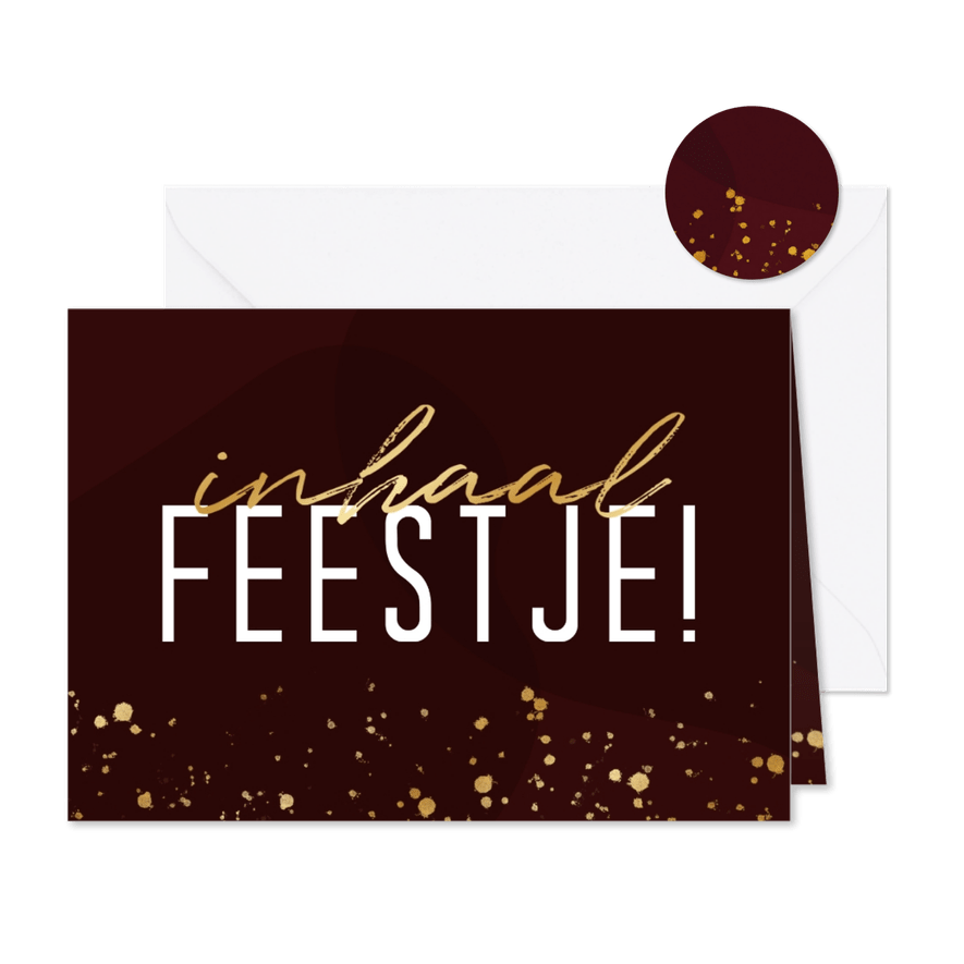 Uitnodiging inhaalfeestje met gouden spetters - Kaartimpressie