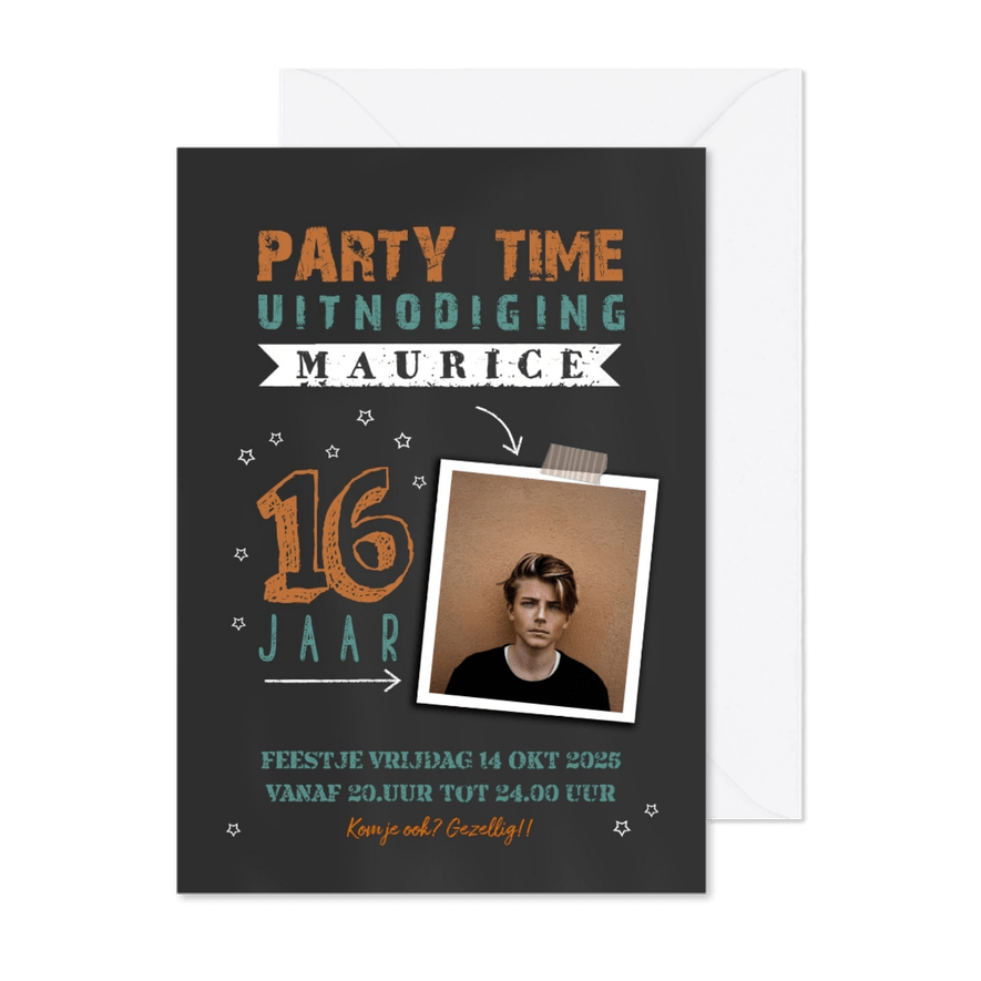 Uitnodiging jongen 16 jaar  - Kaartimpressie