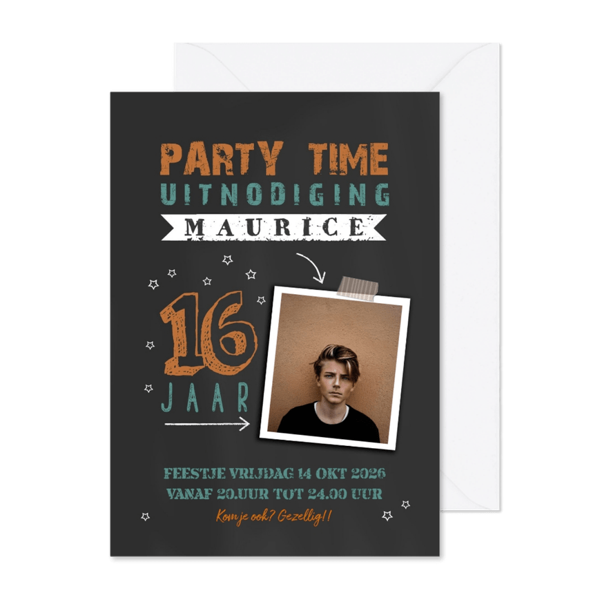 Uitnodiging jongen 16 jaar  - Kaartimpressie