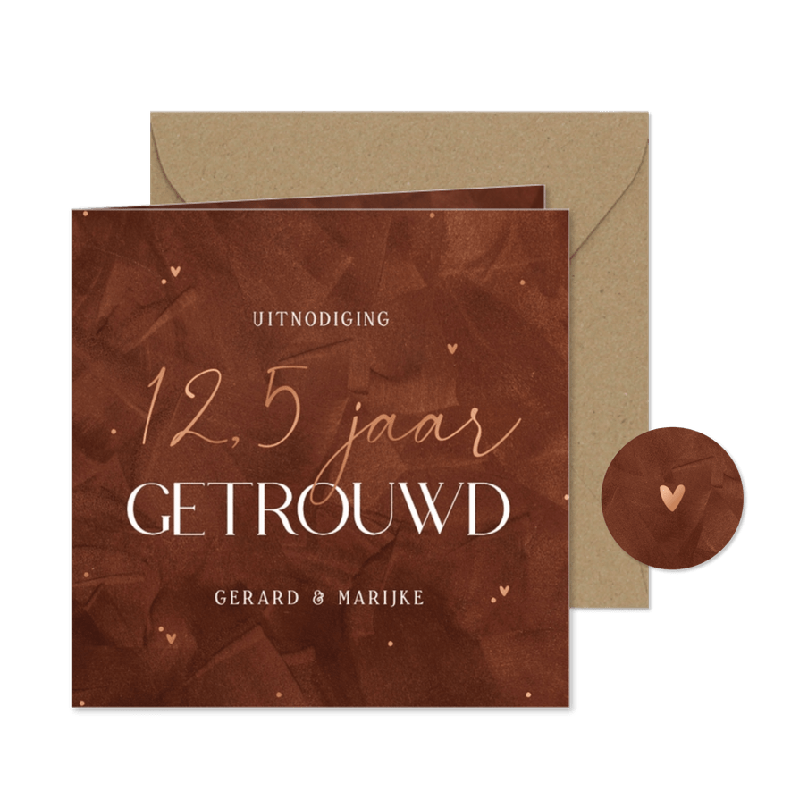 Uitnodiging jubileum 12,5 jaar getrouwd roestbruin koper - Kaartimpressie