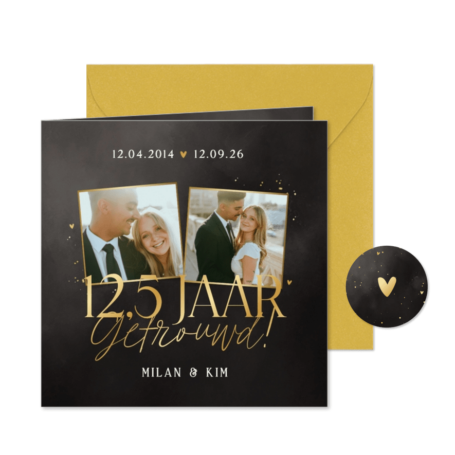 Uitnodiging jubileum 12,5 jaar getrouwd zwart goud foto's - Kaartimpressie