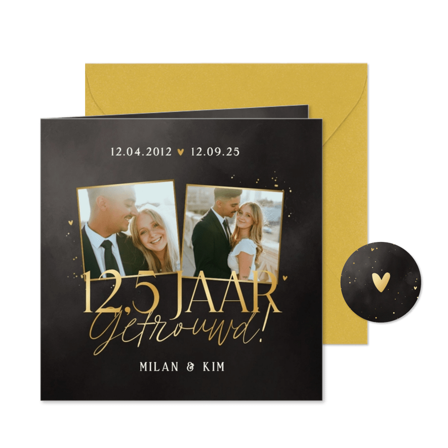 Uitnodiging jubileum 12,5 jaar getrouwd zwart goud foto's - Kaartimpressie