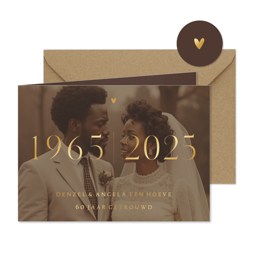 Uitnodiging jubileum 1965 2025 grote foto met goudfolie - Kaartimpressie