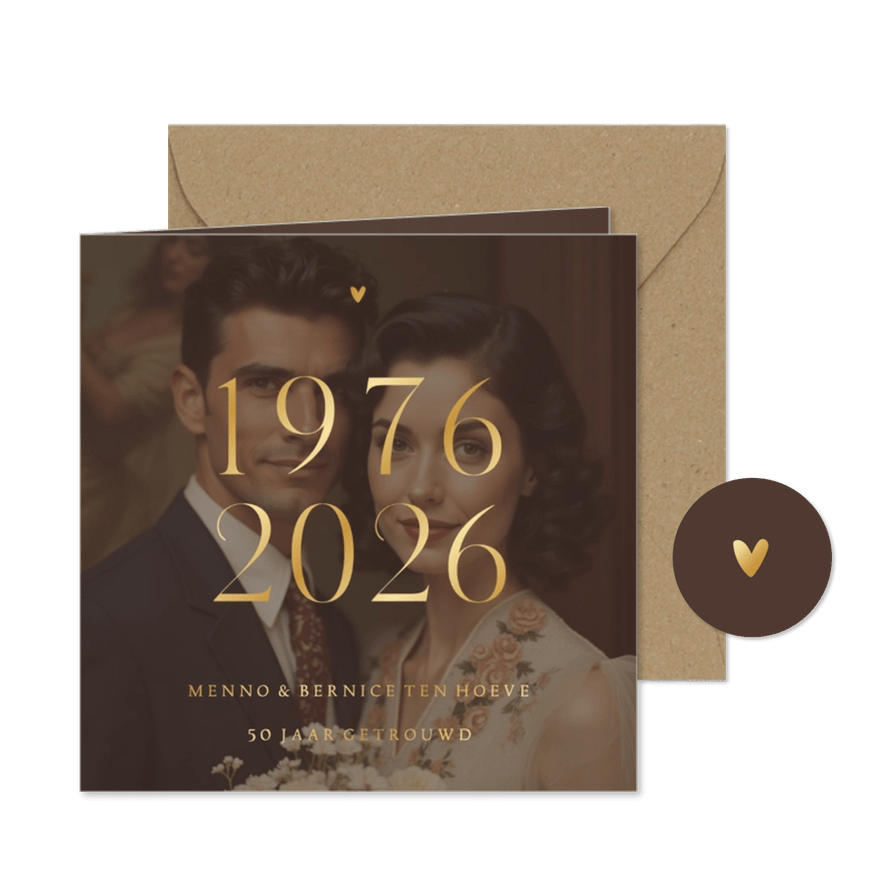 Uitnodiging jubileum 1976 2026 grote foto met goudfolie - Kaartimpressie
