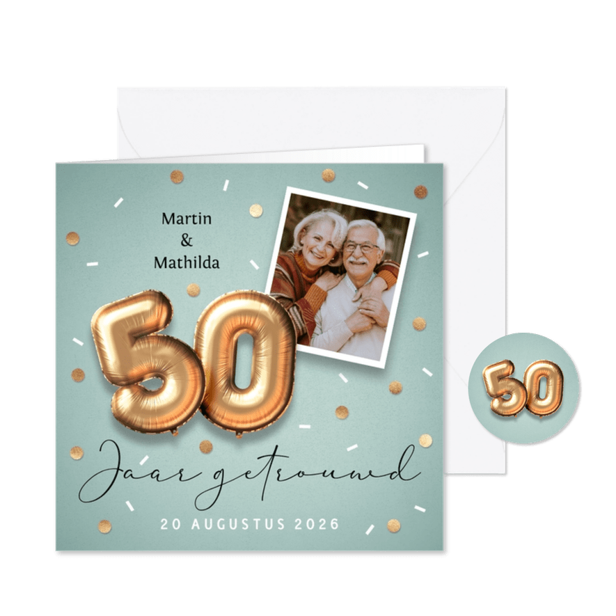 Uitnodiging jubileum 50 jaar ballonnen - Kaartimpressie