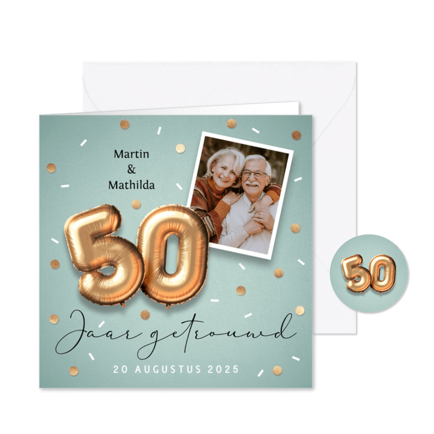 Uitnodiging jubileum 50 jaar ballonnen - Kaartimpressie