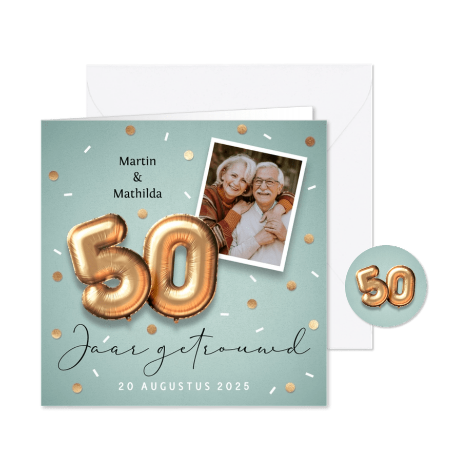 Uitnodiging jubileum 50 jaar ballonnen - Kaartimpressie