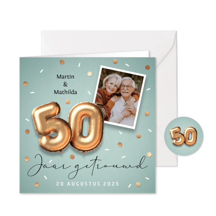 Uitnodiging jubileum 50 jaar ballonnen - Kaartimpressie