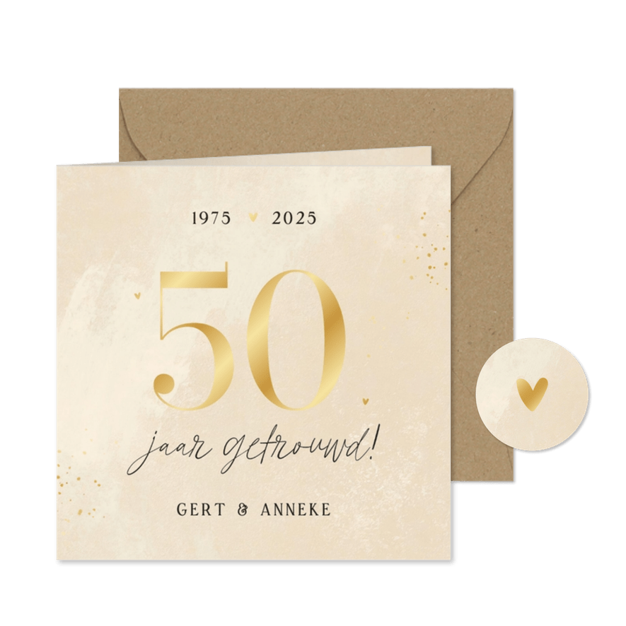 Uitnodiging jubileum 50 jaar getrouwd steenlook goud - Kaartimpressie