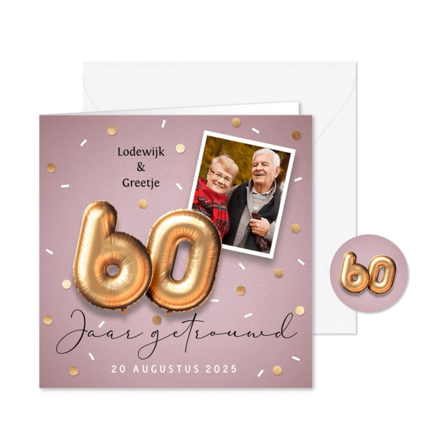 Uitnodiging jubileum 60 jaar ballonnen - Kaartimpressie