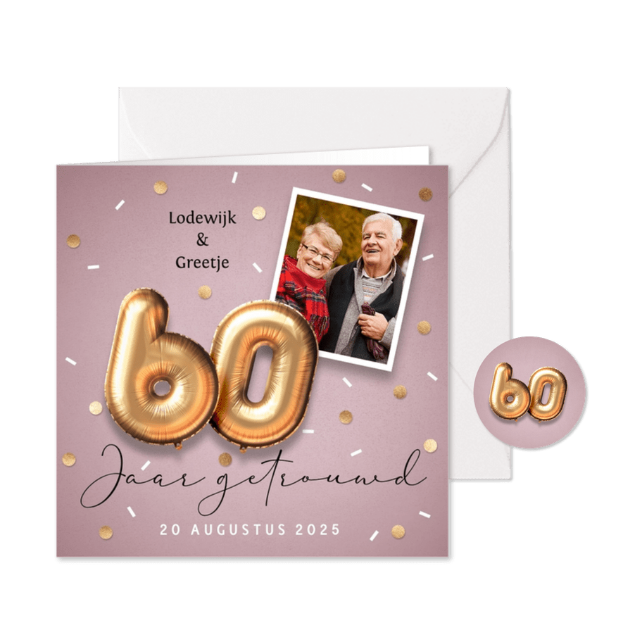 Uitnodiging jubileum 60 jaar ballonnen - Kaartimpressie