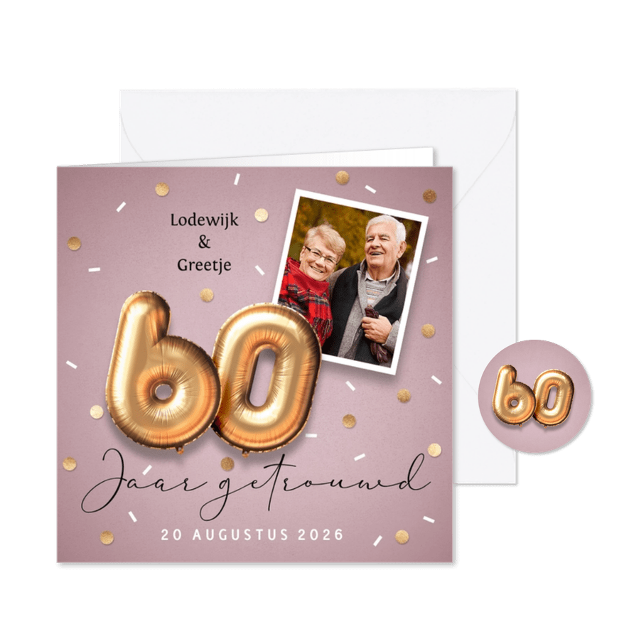 Uitnodiging jubileum 60 jaar ballonnen - Kaartimpressie