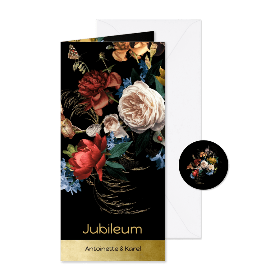 Uitnodiging jubileum bloemen oude meesters klassiek modern - Kaartimpressie