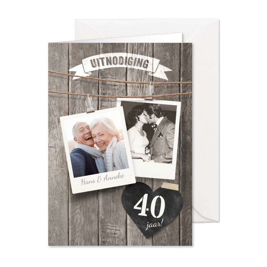 Uitnodiging jubileum foto's hout - Kaartimpressie