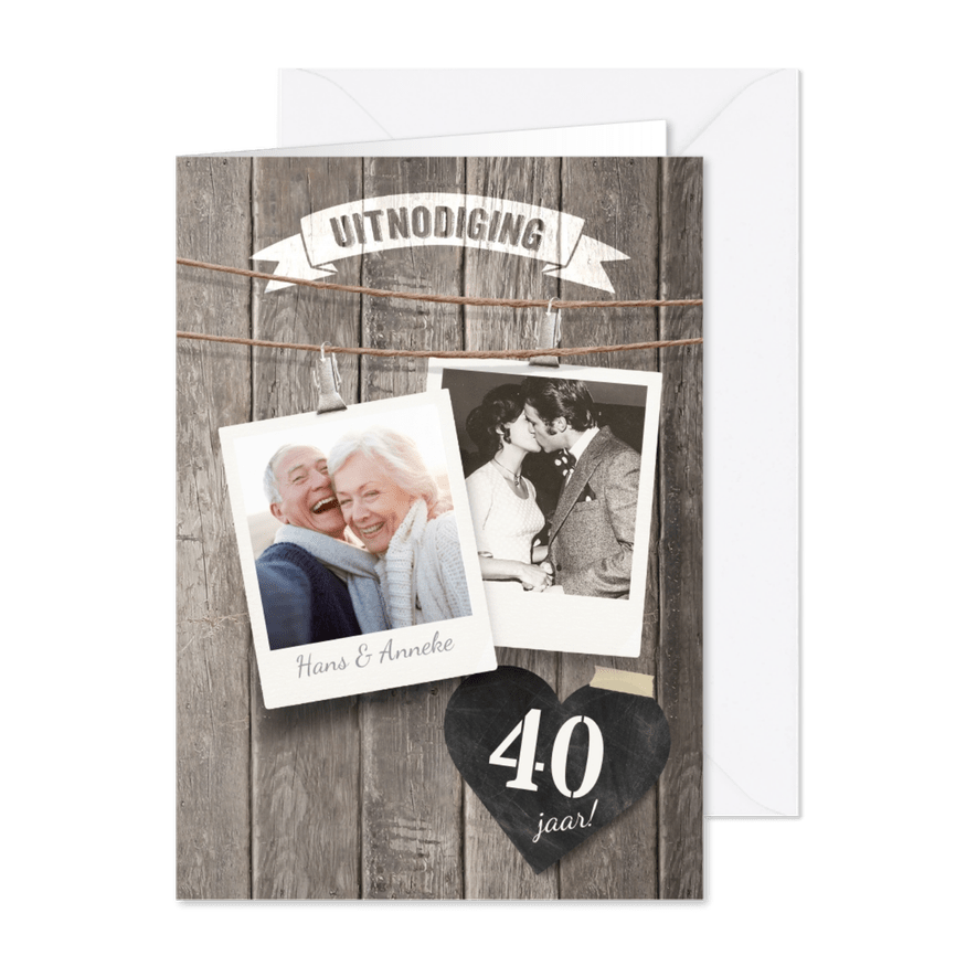 Uitnodiging jubileum foto's hout - Kaartimpressie