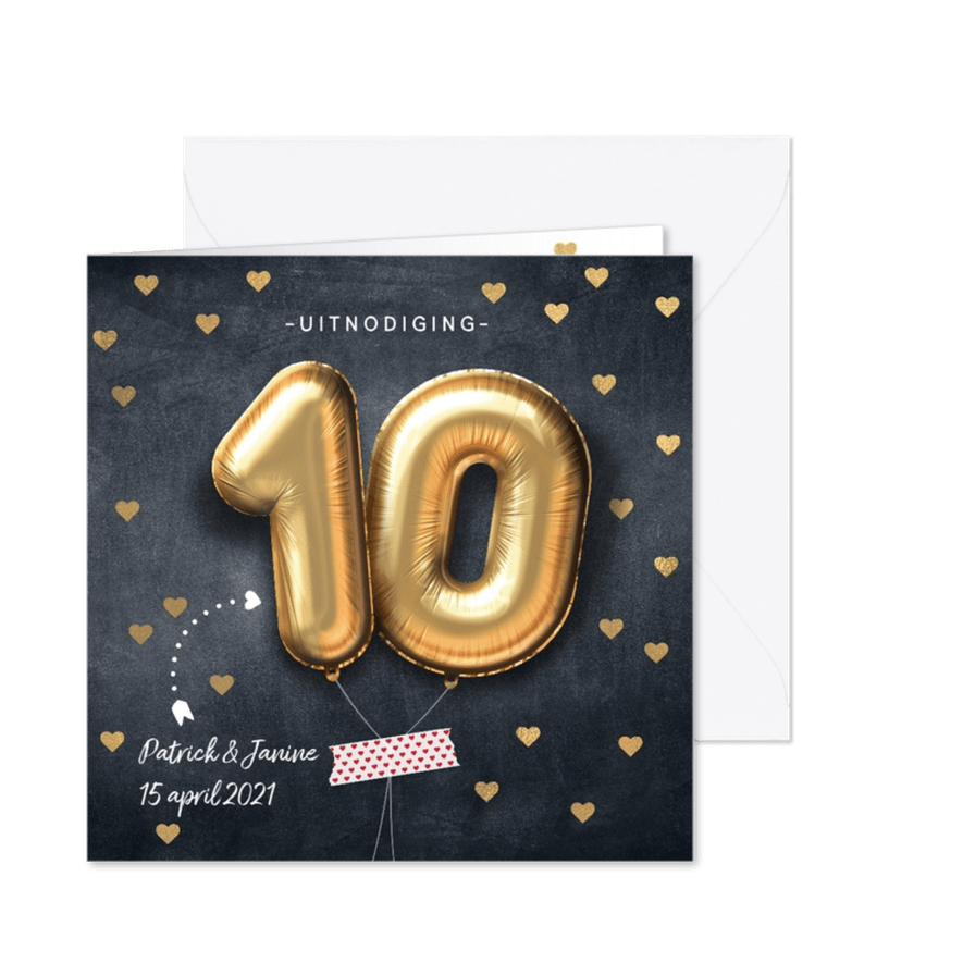 Uitnodiging jubileum huwelijk ballon 10 - Kaartimpressie