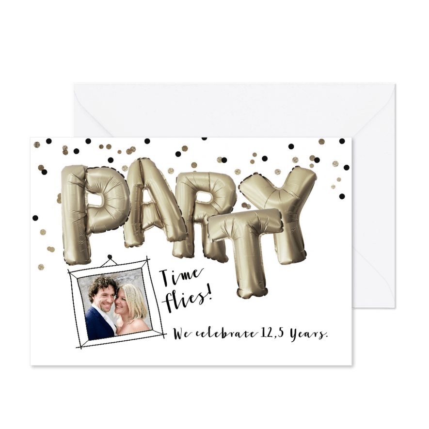Uitnodiging jubileum huwelijk party folie ballon illustratie - Kaartimpressie