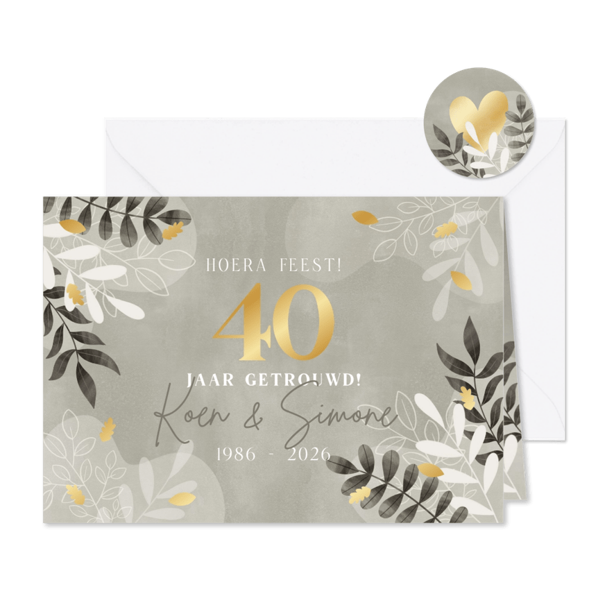 Uitnodiging jubileum takjes gouden blaadjes 40 jaar getrouwd - Kaartimpressie