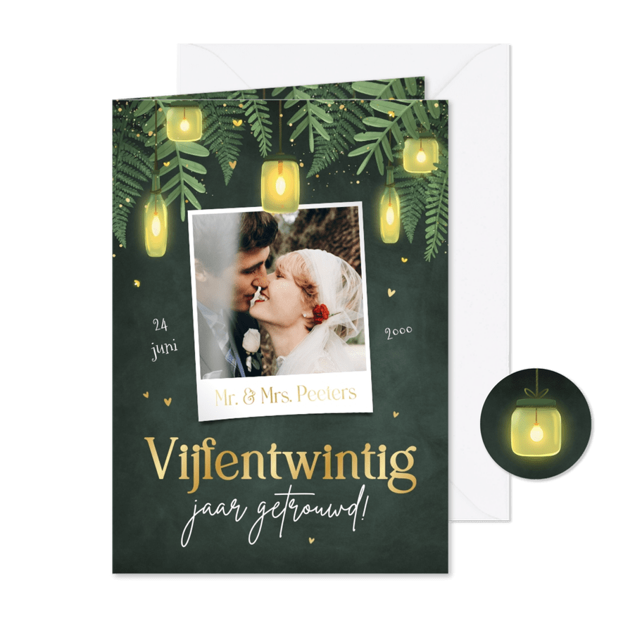 Uitnodiging jubileumfeest botanisch goud lampjes tuinfeest - Kaartimpressie