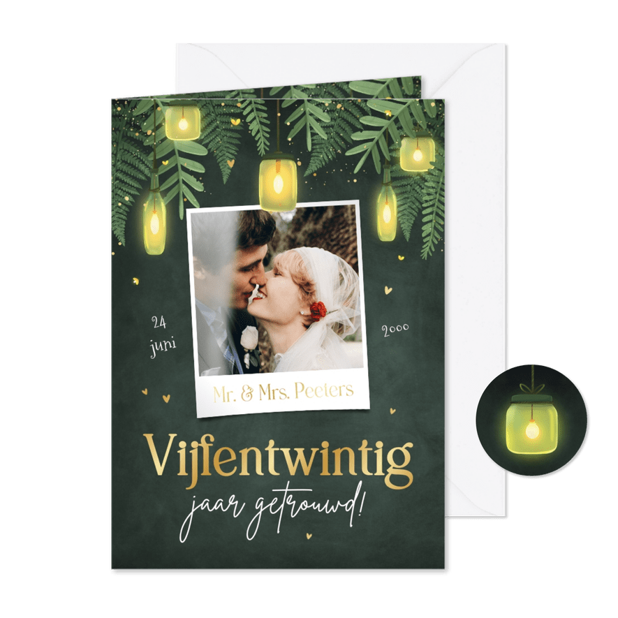 Uitnodiging jubileumfeest botanisch goud lampjes tuinfeest - Kaartimpressie